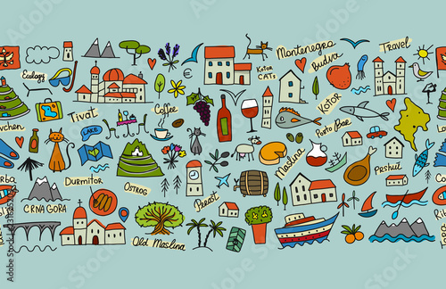 Travel to Montenegro, seamless pattern for your design