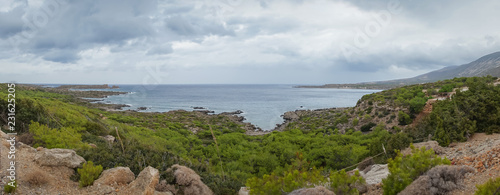 Hania  Crete - 09 27 2018  peninsula of Elafonissi. A stone bay on the sea