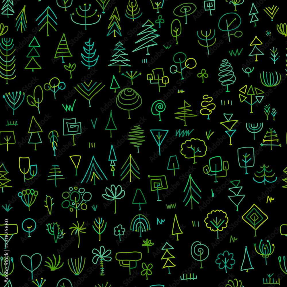 Seamless pattern with trees, sketch for your design Seamless pattern with trees, sketch for your design