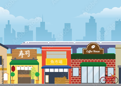 city street of japan in flat style