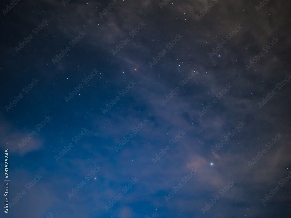 Evening night Sky with Star and white cloud on the mountain