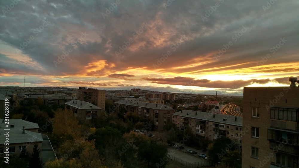 Sunset over city 