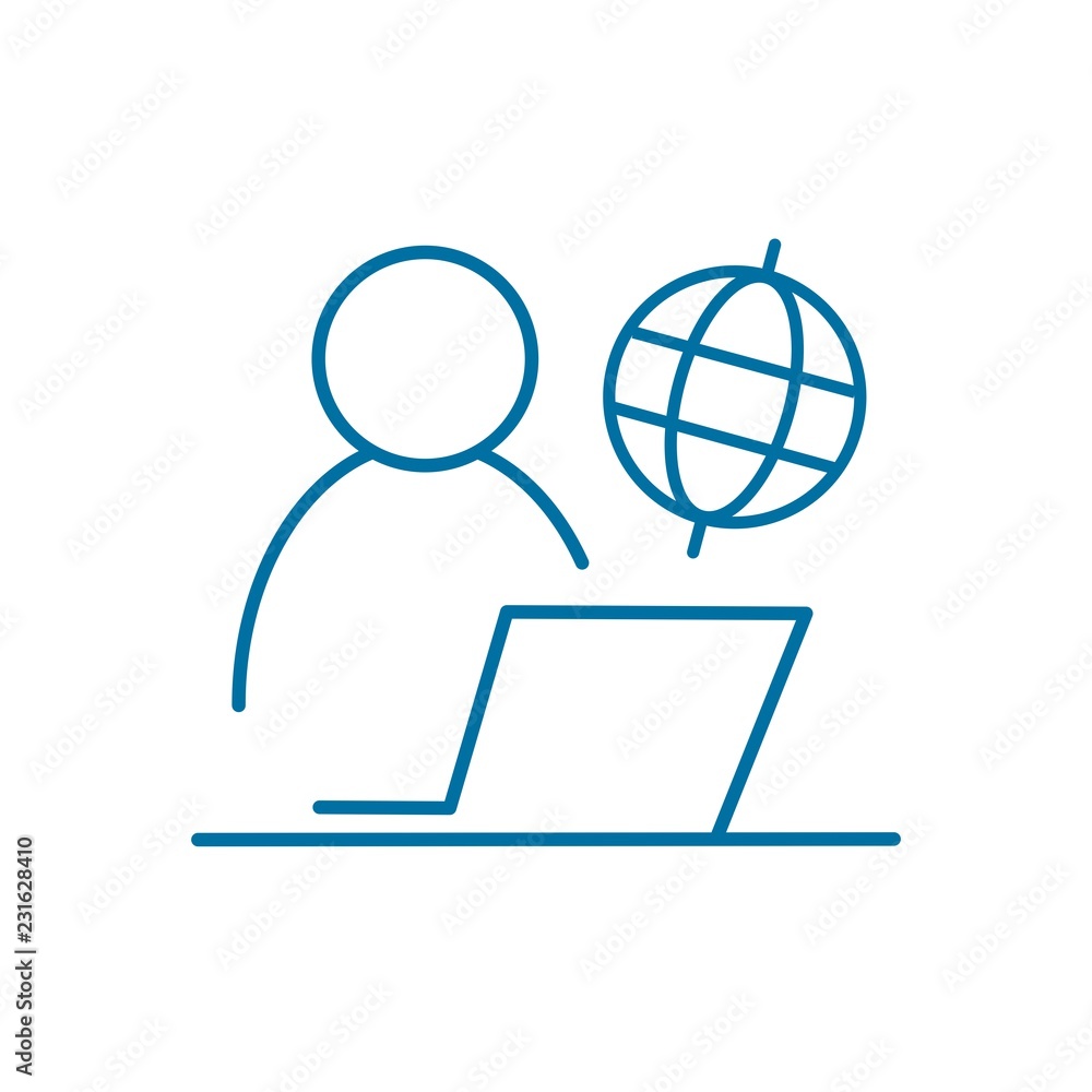 Работа в глобальной сети. Векторный значок.