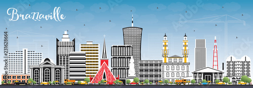 Brazzaville Republic of Congo City Skyline with Gray Buildings and Blue Sky.