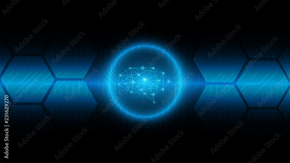 cyber brain technology background on blue circuit board, modern technology background,data structure