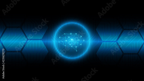 cyber brain technology background on blue circuit board, modern technology background,data structure