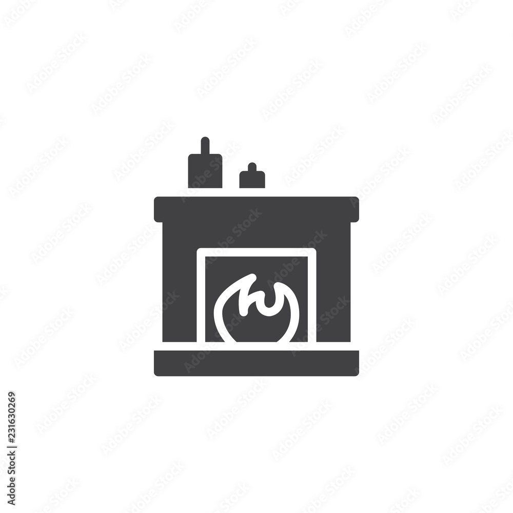 Christmas fireplace vector icon. filled flat sign for mobile concept and web design. Xmas home decoration simple solid icon. Symbol, logo illustration. Pixel perfect vector graphics Christmas fireplace vector icon. filled flat sign for mobile concept and web design. Xmas home decoration simple solid icon. Symbol, logo illustration. Pixel perfect vector graphics