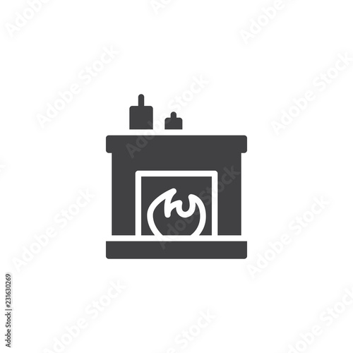 Christmas fireplace vector icon. filled flat sign for mobile concept and web design. Xmas home decoration simple solid icon. Symbol, logo illustration. Pixel perfect vector graphics