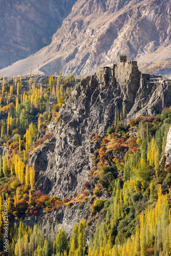 Altit fort surround with colorful foliage in october autumn, hunza valley pakistan photo