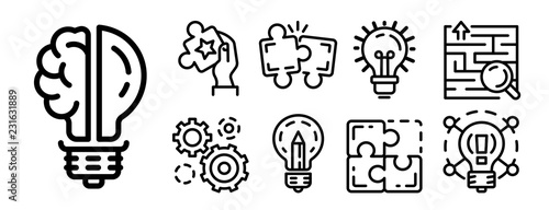 Solution icon set. Outline set of solution vector icons for web design isolated on white background
