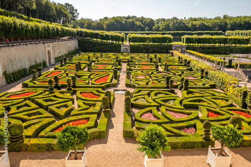 Beautifully designed renaissance park with unique layout at chateau Villandry, Loire valley, France. photo