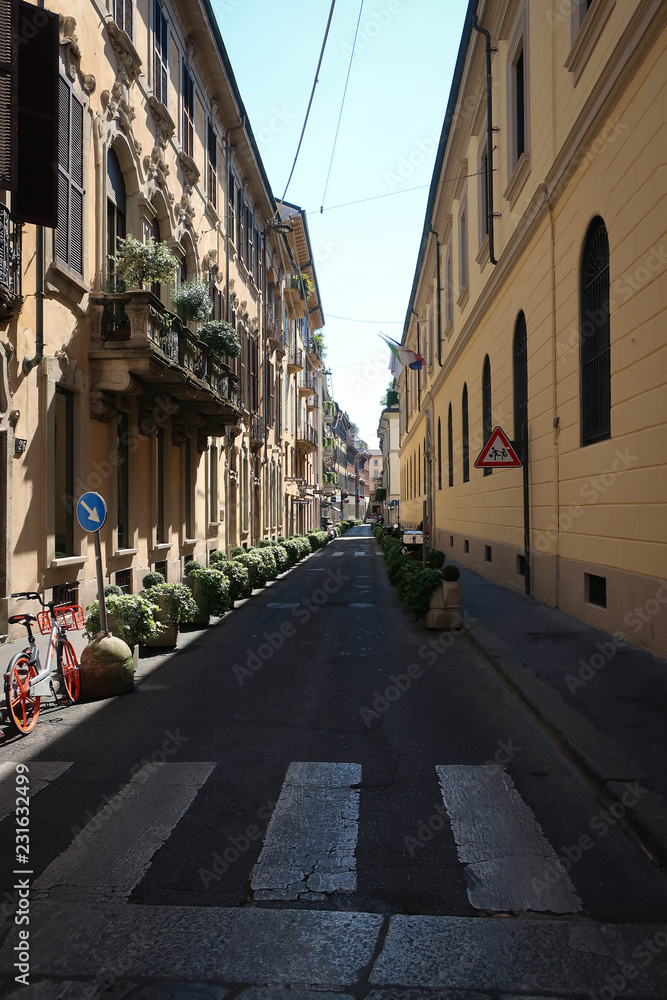 Cozy streets of Milan historic center view, Italy
