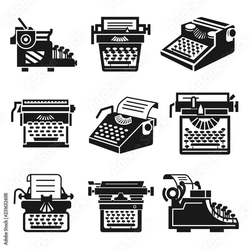 Typewriter icon set. Simple set of typewriter vector icons for web design on white background