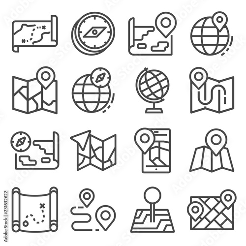 Vector line Map and Geo-location icons set