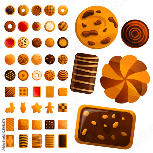 Biscuit icon set. Cartoon set of biscuit vector icons for web design