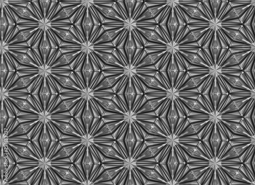 Seamless dark texture of three-dimensional elegant flower petals based on hexagonal grid 3D illustration