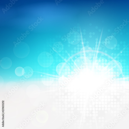 Sunny bright blue vector background, green natural eco technology, clean energy, winter abstract illustration