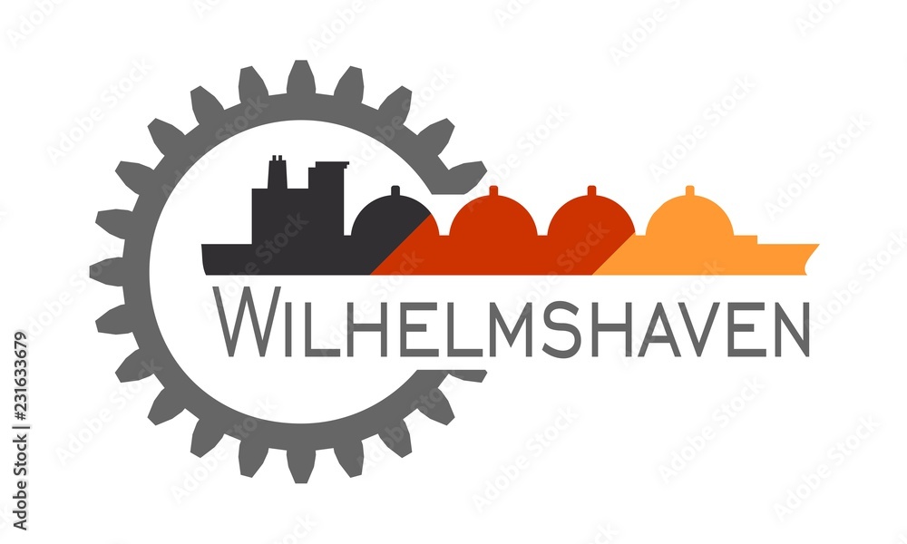 Wilhelmshaven city name in gear and sea ship silhouette.