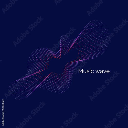 Vector abstract background with dynamic music waves, line and particles.