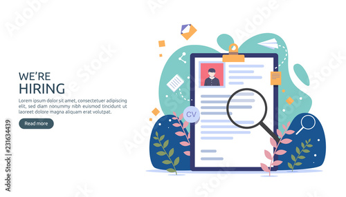 Job hiring and online recruitment concept with tiny people character. agency interview. select a resume process. template for web landing page, banner, presentation, social media. Vector illustration.