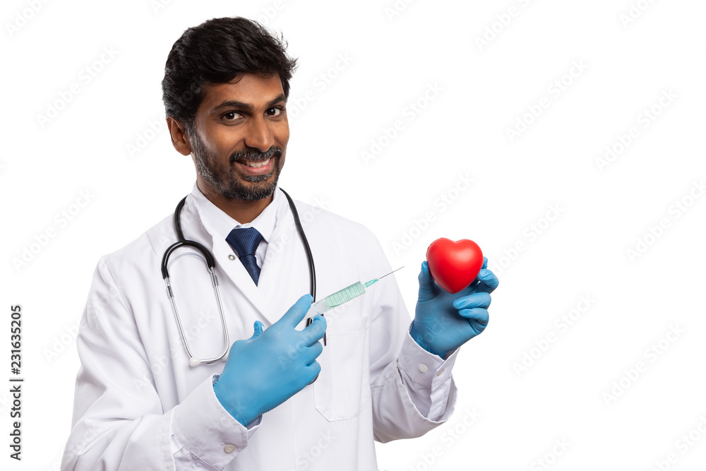 Cardiologist injecting heart shape . Cardiologist injecting heart shape .