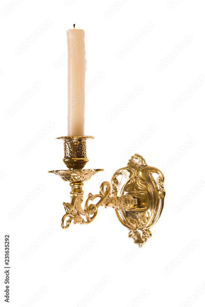 Gold wall candle holder on a white background Gold wall candle holder on a white background