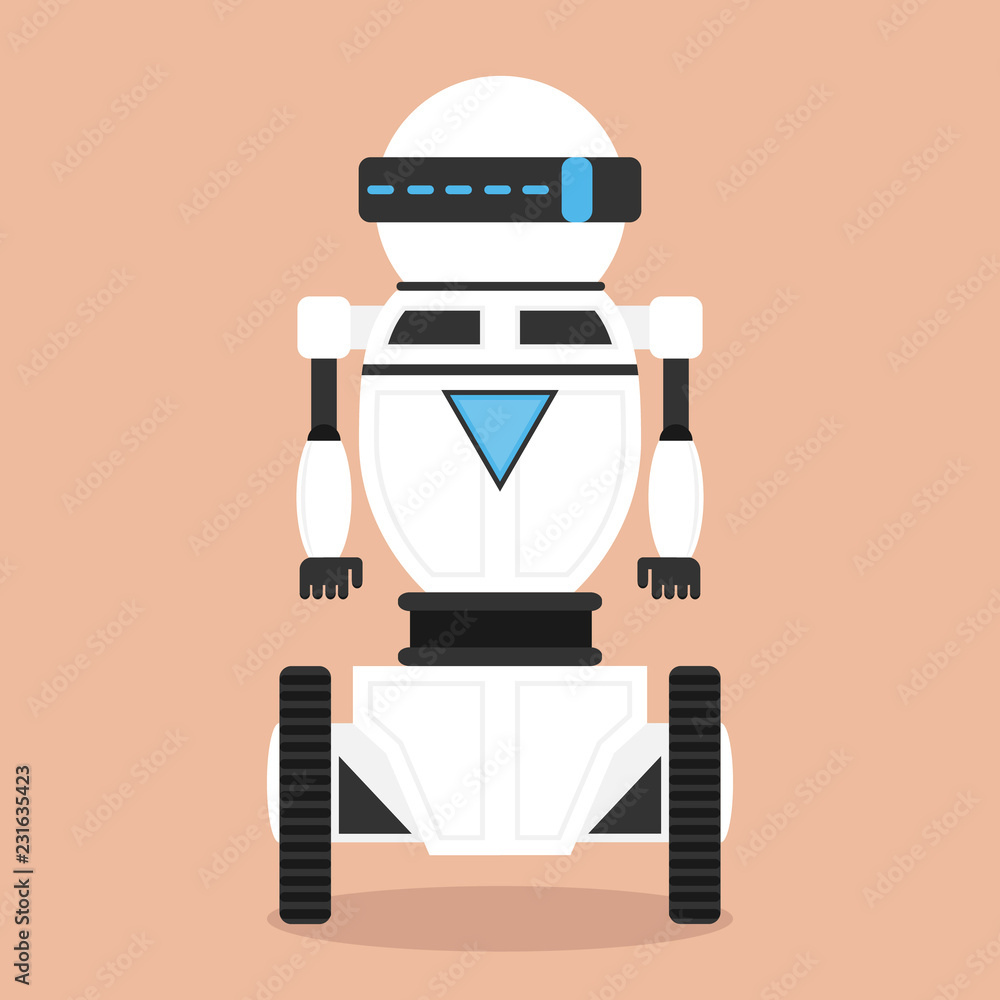 Robot, realistic white robot on wheels. Flat design, vector illustration,  vector. Stock Vector | Adobe Stock