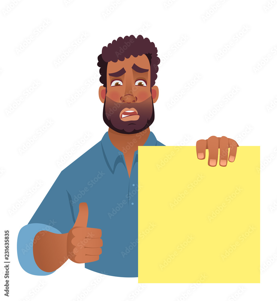 African man holding blank banner. African man holding blank banner.