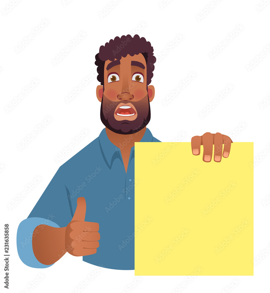 African man holding blank banner.