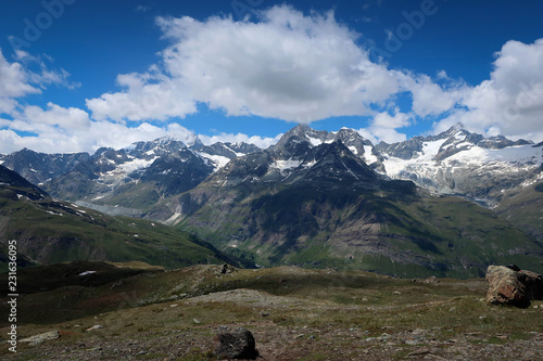 Scenic landscape of Swiss Alps near Zermatt town and Mount Matterhorn
