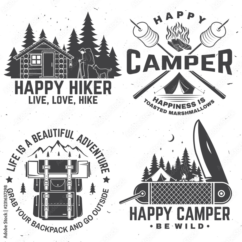 Happy camper. Vector illustration. Concept for shirt or logo, print, stamp or tee.