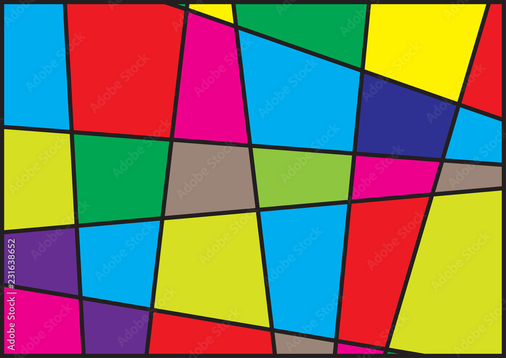 Colorful geometric shapes background. Modern abstract Art with black lines and colored surfaces