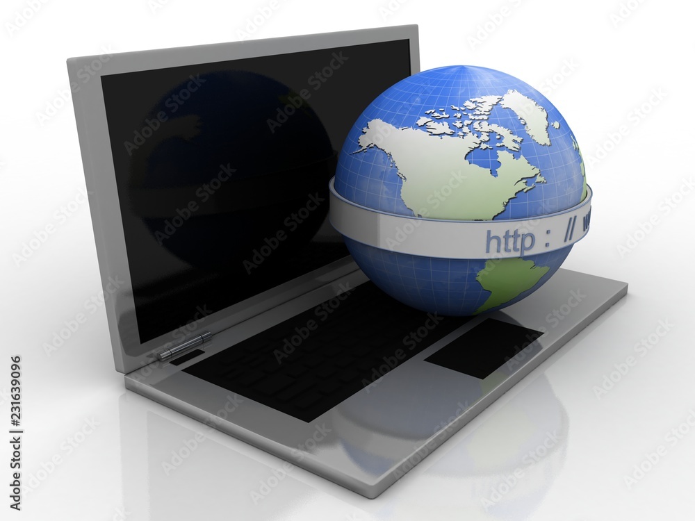 3d rendering https WWW sign on laptop 3d rendering https WWW sign on laptop