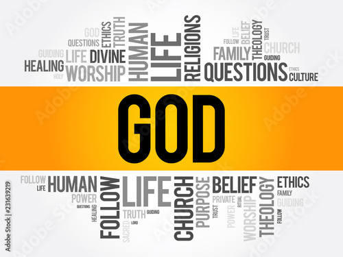 GOD word cloud collage, religion concept background