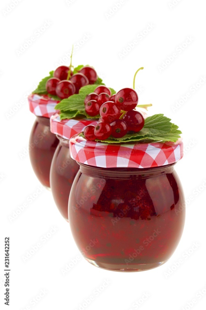 custom made wallpaper toronto digitalcurrant jam.three jars of berry jam in a row.red currant jam and red currant isolated on white background. Berry season. Currant crop