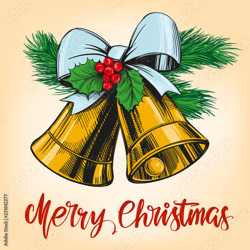Christmas bells Calligraphy lettering text symbol of Christianity hand drawn vector illustration sketch