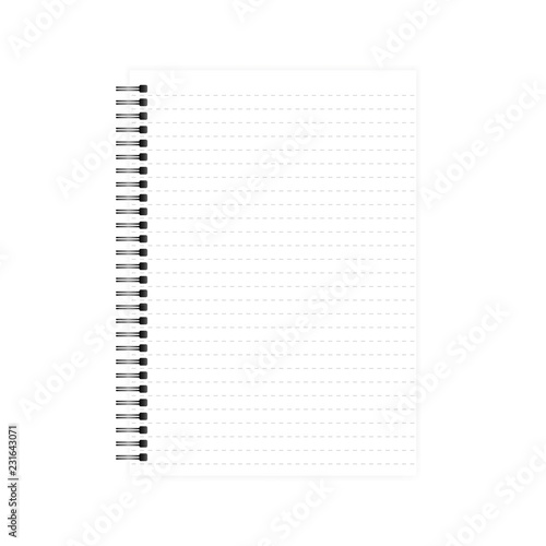 Wire bound dashed lined A4 notebook realistic vector mockup