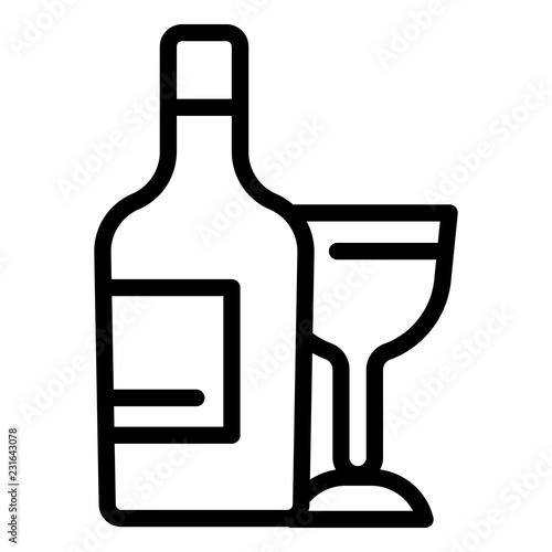Wine bottle and glass icon. Outline wine bottle and glass vector icon for web design isolated on white background