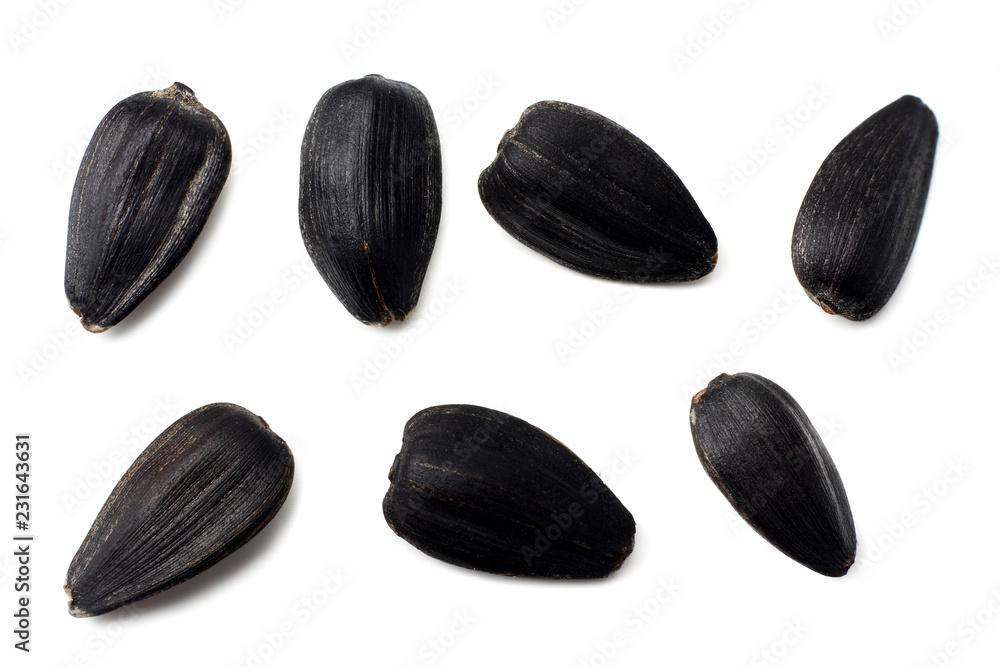 sunflower seeds isolated on white background. top view sunflower seeds isolated on white background. top view
