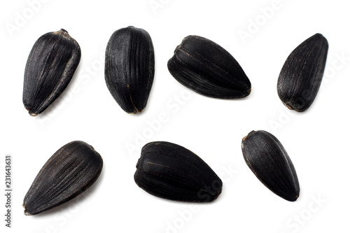sunflower seeds isolated on white background. top view
