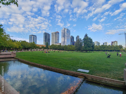 Bellevue Downtown Park is park located in the heart of downtown Bellevue, WA. The park was designed for passive and unstructured use, and as a respite from the activities of busy urban life. photo