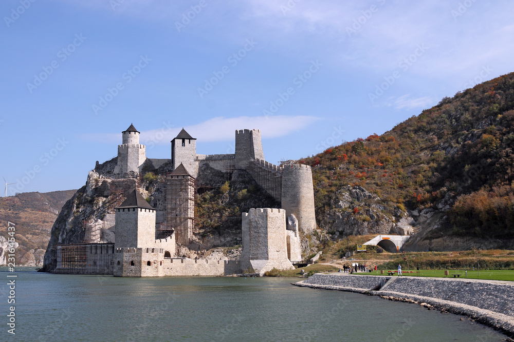 Old stone Golubac fortress on the Danube river Serbia
