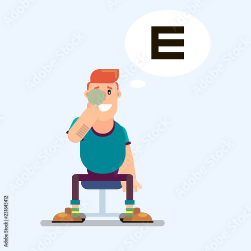 man checks his eyesight