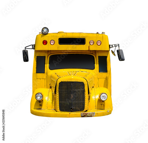 Front view Yellow school bus isolated on white