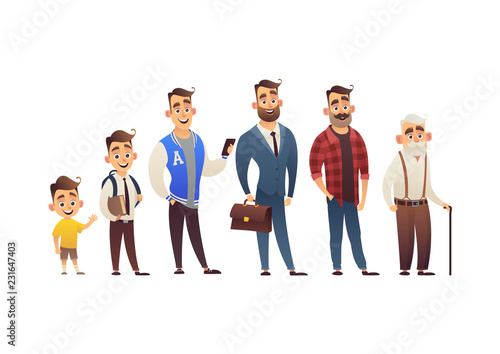Character of man in different ages child teenager adult elderly person life cycle generation of people