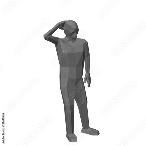 Standing low poly man. Isolated on white background.