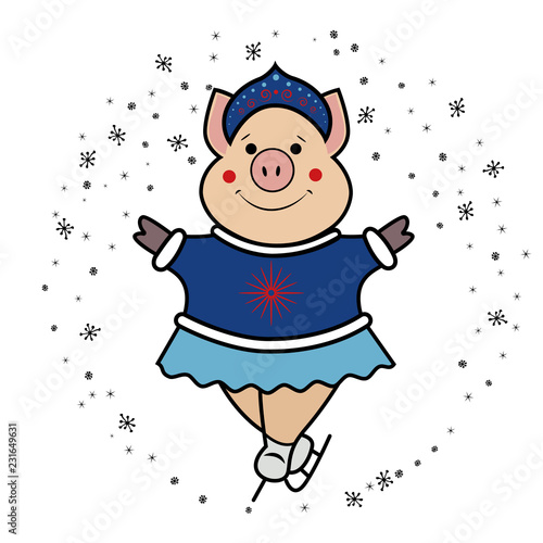 Pig Snow Maiden- dancing on skates symbol 2019
