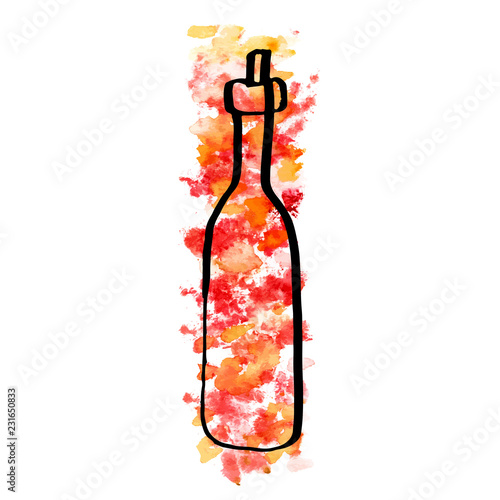 A line drawing of a wine bottle with a watercolour texture, a vector illustration