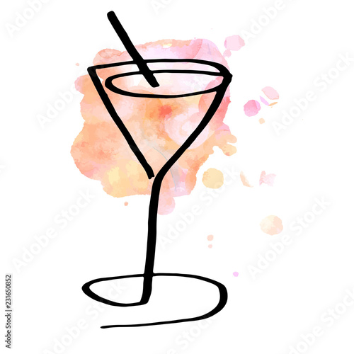 A line drawing of a cocktail with a watercolour texture, a vector illustration