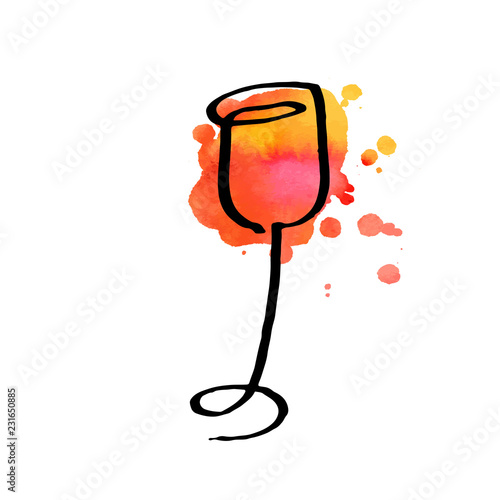 A line drawing of a wine glass with a watercolour texture, a vector illustration